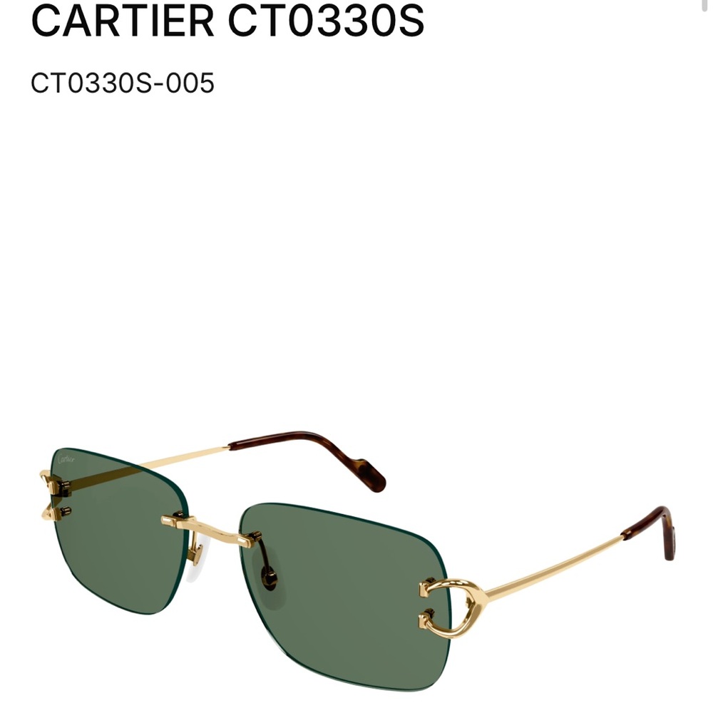 Cartier CT0330S Rimless Sunglasses Gold Frame Green Lenses